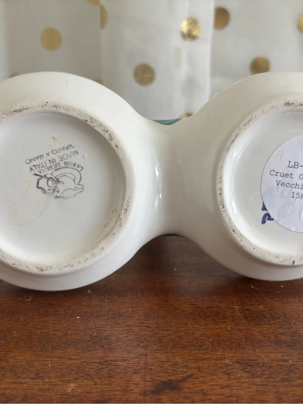 Ricco Deruta Italian Oil and Vinegar Cruet Set W Caddy Hand Painted Mediteranean